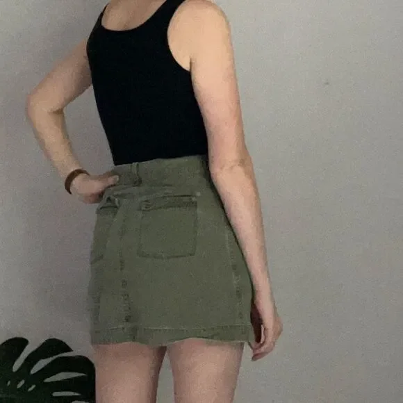 Abercrombie & Fitch Olive Green Military Button Down Mini Skirt 2 - Picture 8 of 14